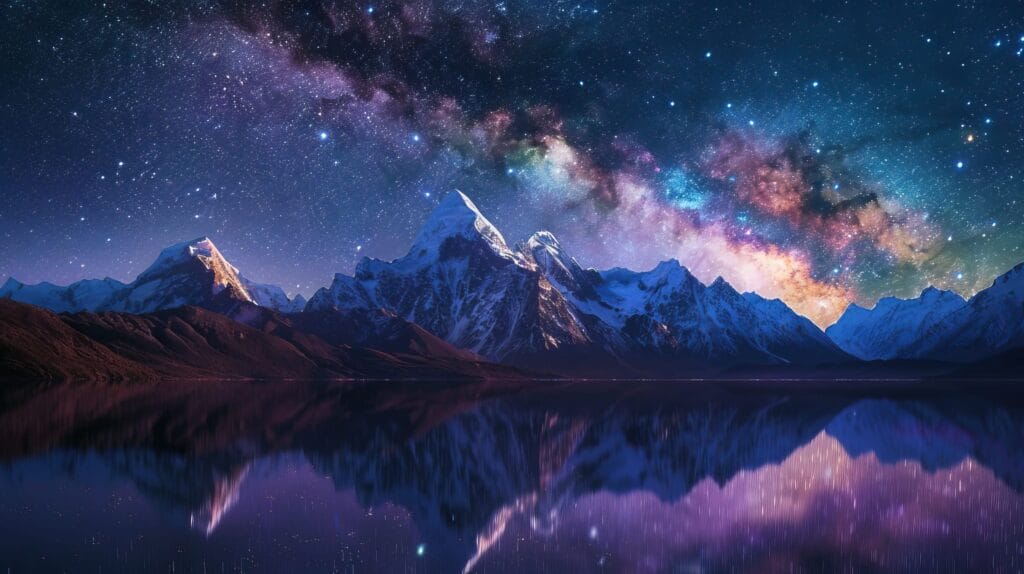 Abstract illustration of stylized mountains and waves merging under a warm sunset, symbolizing travel and adventure.